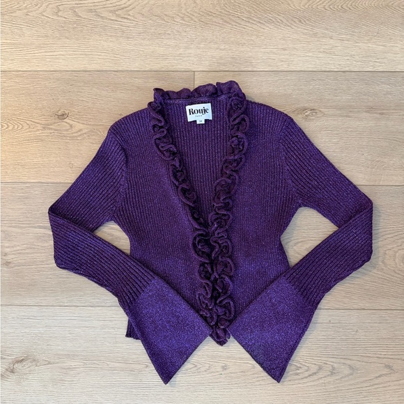 Rouje Paris Deep Purple Ruffled Cardigan - Picture 3 of 8